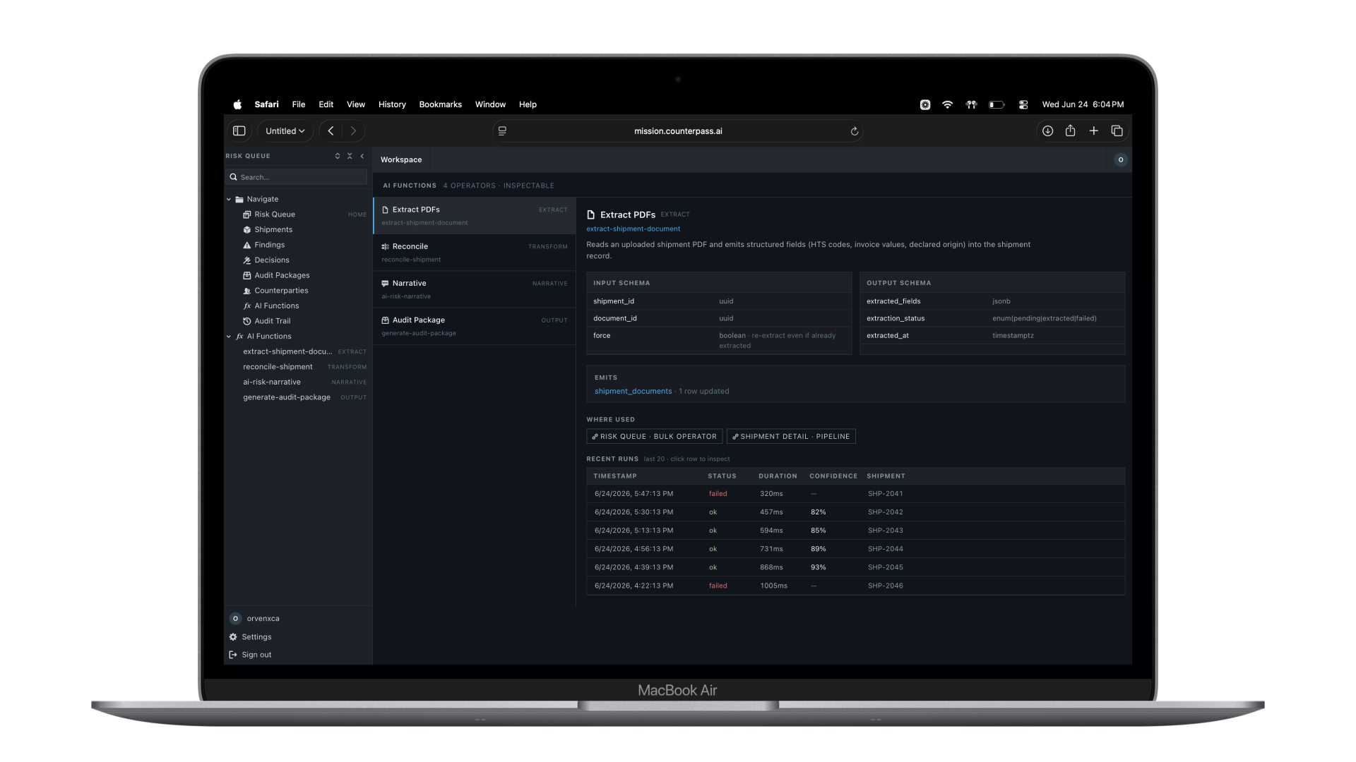 Counterpass AI functions workspace